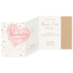 Geboortekaart roze hartje met sterren