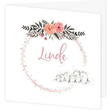 Geboortekaart Linde - Aquarel bloemen met voetjes