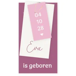 Geboortekaart labels roze Eva