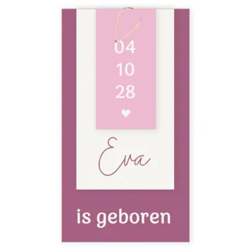 Geboortekaart labels roze Eva