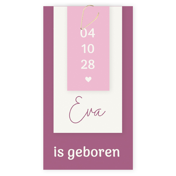 Geboortekaartje labels roze Eva