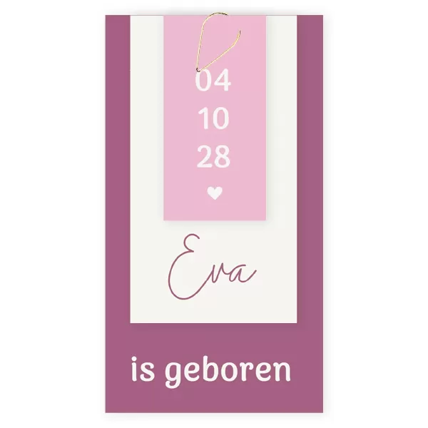 Geboortekaart labels roze Eva