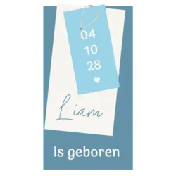 Geboortekaart labels blauw Liam