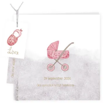 Geboortekaart Liva - Baby en kinderwagen