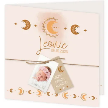 Geboortekaart Leonie - Boho maantje