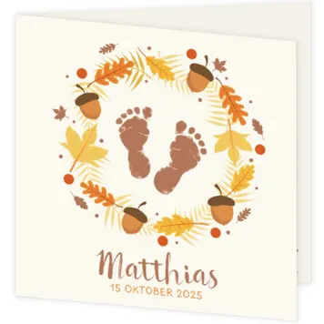 Geboortekaartje Matthias - Herfst cirkel met voetjes