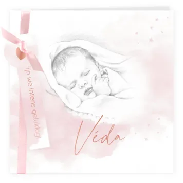 Geboortekaartje potloodtekening slapende baby