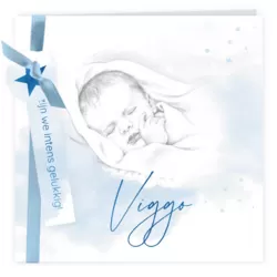 Geboortekaartje potloodtekening slapende baby - jongen