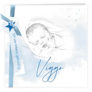 Geboortekaart potloodtekening slapende baby - jongen