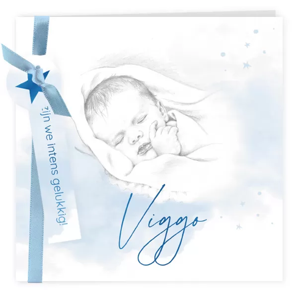 Geboortekaart potloodtekening slapende baby - jongen