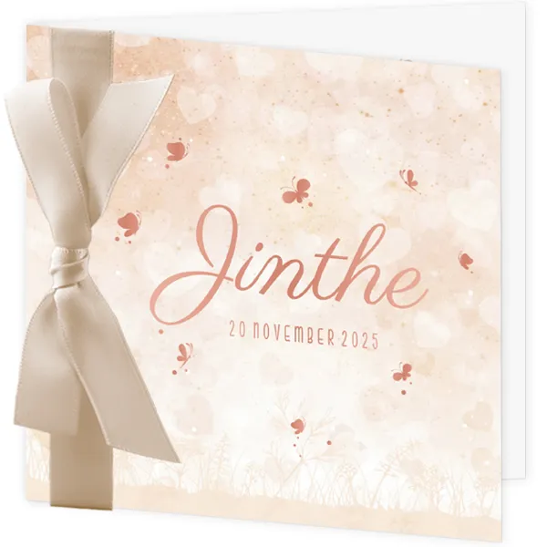 Geboortekaart Jinthe - Vlinders en hartjes