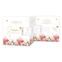 Geboortekaart drieluik - Bloemenmotieven