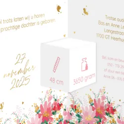 Geboortekaart drieluik - Bloemenmotieven
