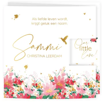 Geboortekaart drieluik - Bloemenmotieven
