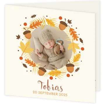Geboortekaartje Tobias - Herfst cirkel met eigen foto