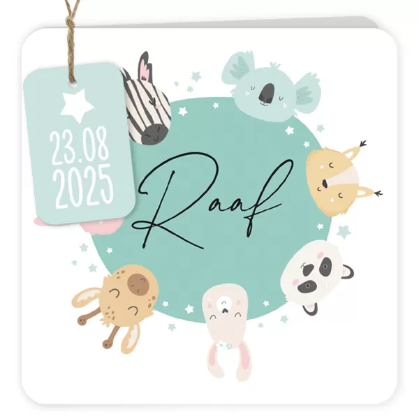 Geboortekaart met dierenvriendjes
