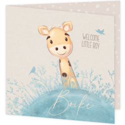 Geboortekaartje jongen - Giraf en wilde bloemen