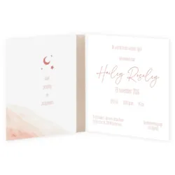 Geboortekaart Sterren en maantjes met beige lint
