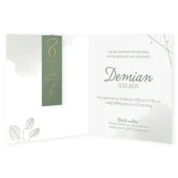 Geboortekaartje Demian - Donkergroen met goudfolie
