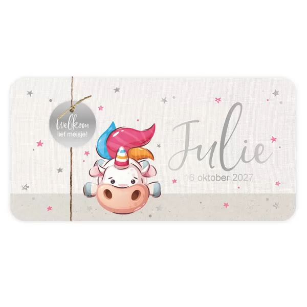 Geboortekaartje enkel Julie - Eenhoorn