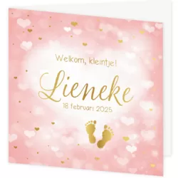 Geboortekaart Lieneke - Bokeh hartjes