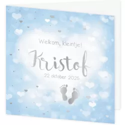 Geboortekaartje Kristof - Bokeh hartjes blauw