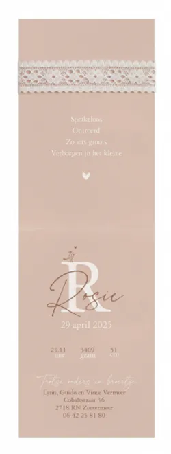 Geboortekaartje Rosie - Initiaal met lint