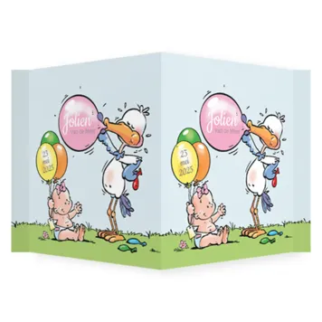 Raambord ooievaar met roze ballon - 117031
