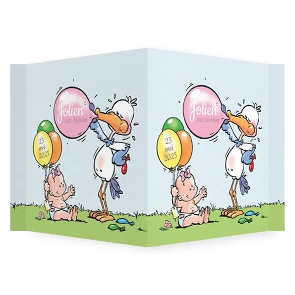 Raambord ooievaar met roze ballon - 117031