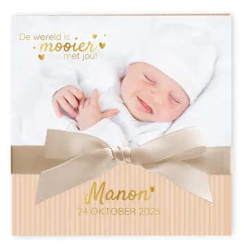 Geboortekaart Manon - Beige strik