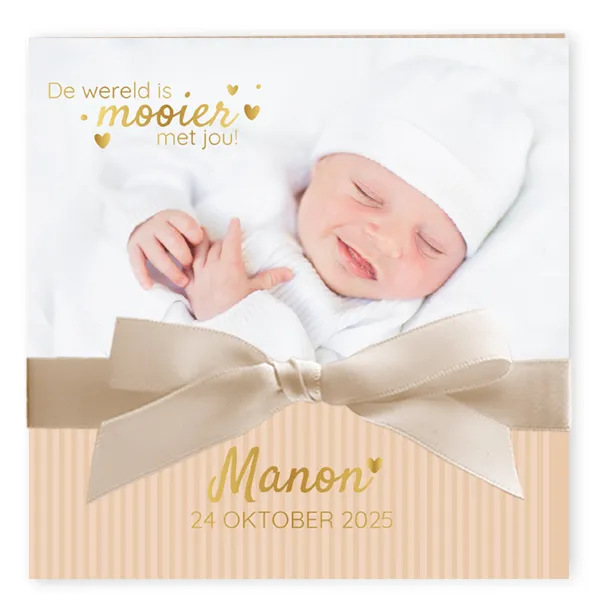 Geboortekaart Manon - Beige strik