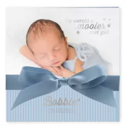 Geboortekaartje Bobbie - Blauwe strik
