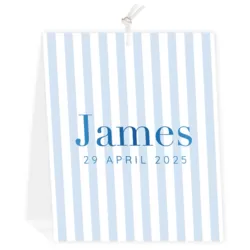 Geboortekaartje James - Streeppatroon met blauwfolie
