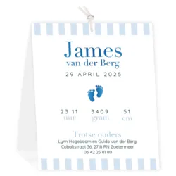 Geboortekaartje James - Streeppatroon met blauwfolie