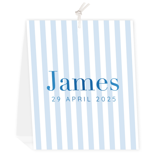 Geboortekaartje James - Stoer streeppatroon met blauwfolie