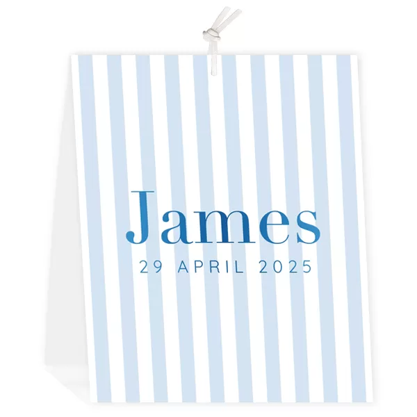 Geboortekaartje James - Streeppatroon met blauwfolie