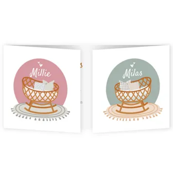 Geboortekaartje Millie en Milas - Tweeling wiegjes