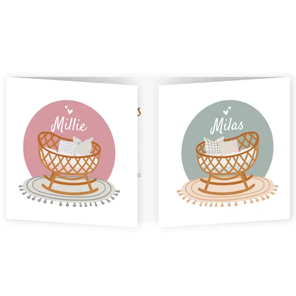 Geboortekaartje Millie en Milas - Tweeling wiegjes