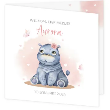 Geboortekaart Aurora - Baby nijlpaardje