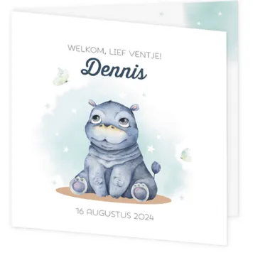 Geboortekaartje Dennis - Schattig baby nijlpaardje