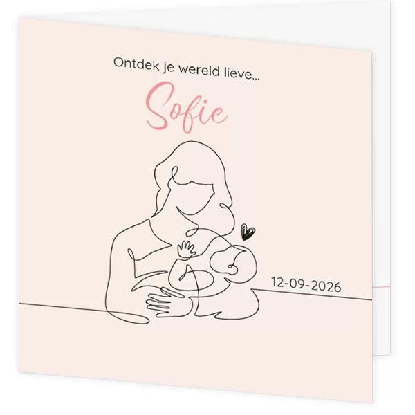 Geboortekaartje Sofie - Lijntekening moeder en kind