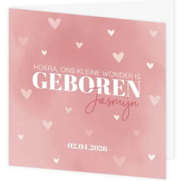 Geboortekaartje Jasmijn - Roze aquarel