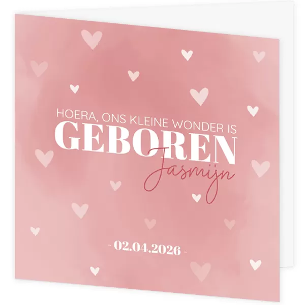 Geboortekaartje Jasmijn - Roze aquarel
