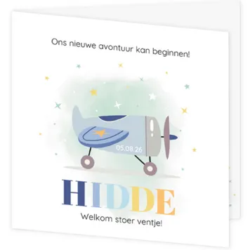 Geboortekaartje Hidde - Vliegtuigje met sterretjes