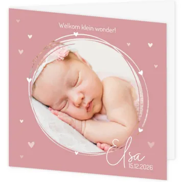 Geboortekaartje Elsa - Cirkel met kleine hartjes