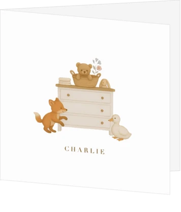 Geboortekaartje diertjes Charlie beige bruin