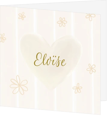 Geboortekaartje Eloïse - Pastel geel hart en bloemen