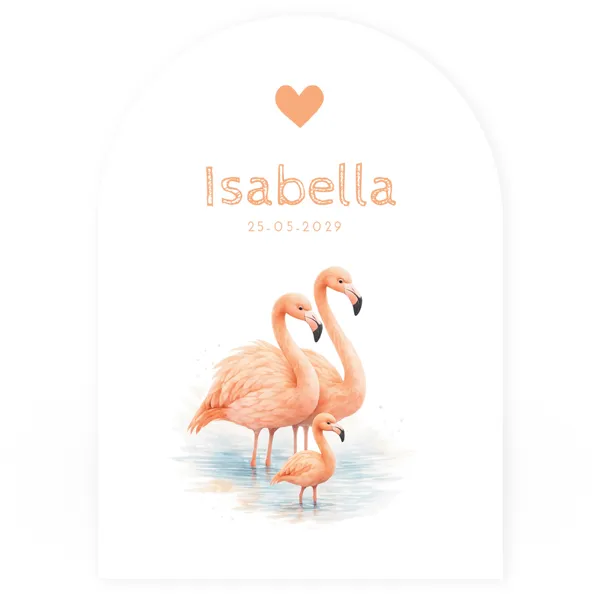 Geboortekaartje flamingo’s met ronde vorm