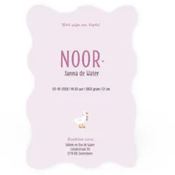 Eendje met roze strik op kaart met golvende rand