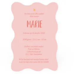Geboortekaart enkel speels met oranje met roze Marie